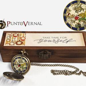 Reproduction de montres de poche utilisées au XIXe et au début du XXe siècle. Le cadran est décoré d'une carte ancienne de l'atlas d'Andreas Cellarius.